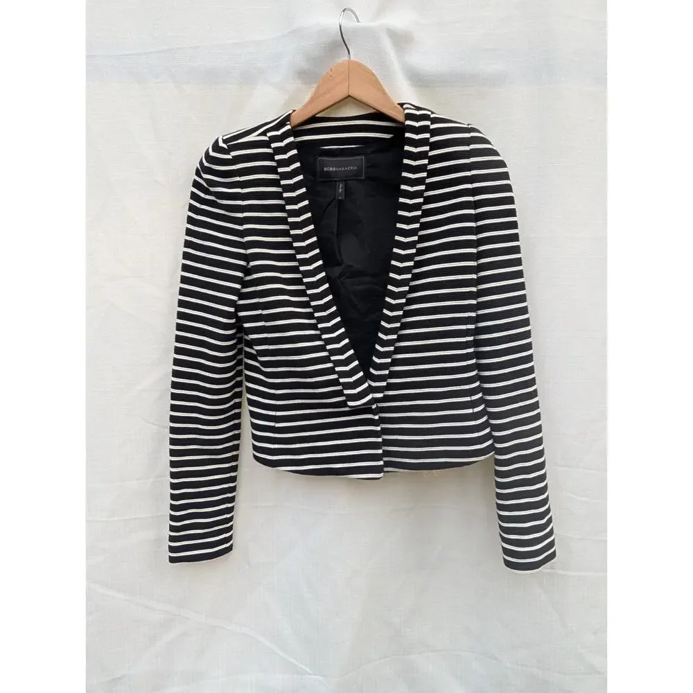 BCBGMaxazria Hendrix Black White Striped Blazer Jacket Womens Sz‎ XS Elegant